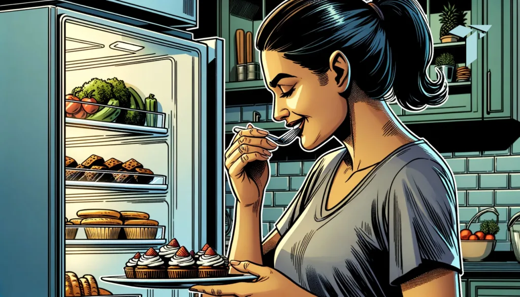 Woman-eating-of-the-fridge
